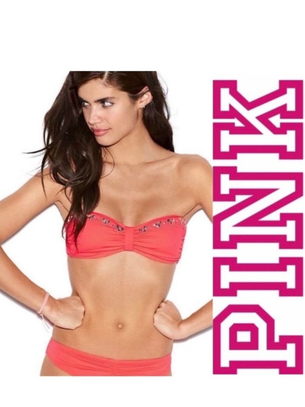 Victoria's Secret PINK | Studded Strapless Coral Bikini Top | Size Small